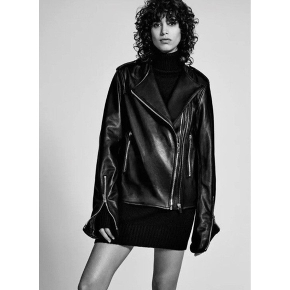 ZARA WOMAN STUDIO OVERSIZED LEATHER MOTO JACKET
